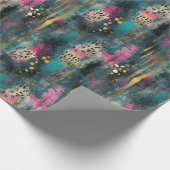 Abstracte kerst blauwgroen gouden luipaard cadeaupapier (Hoek)