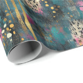 Abstracte kerst blauwgroen gouden luipaard cadeaupapier (Rol Hoek)