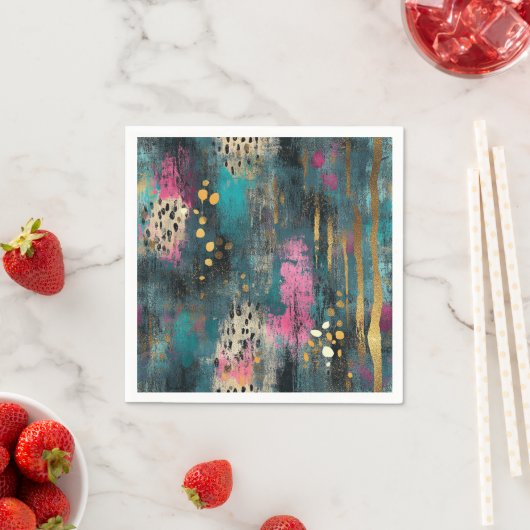 Abstracte kerst blauwgroen roze luipaardpatroon servet (Insitu)