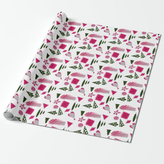 Abstracte Kerst design in roze & roze Cadeaupapier (Uitgerold)
