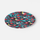Abstracte kerst dinosaurussen in retro kleuren papieren bordje (Gekanteld)