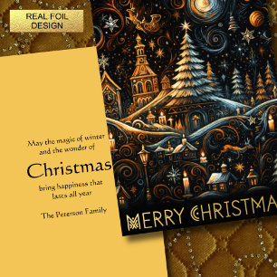 Abstracte Kerst Dorp Krijttekening Nachtelijke Luc Folie Feestdagenkaart