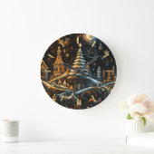 Abstracte Kerst Dorp Krijttekening Nachthemel Grote Klok (Huis)