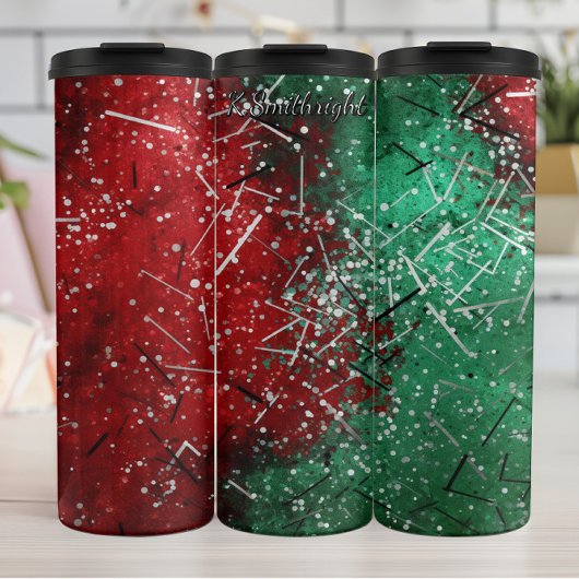 Abstracte Kerst Rood Groen Glitter Thermosbeker