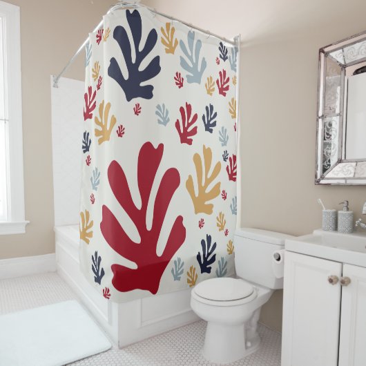 Abstracte kerstbladeren uit de Mideeuw Moderne Sho Douchegordijn (In situ)