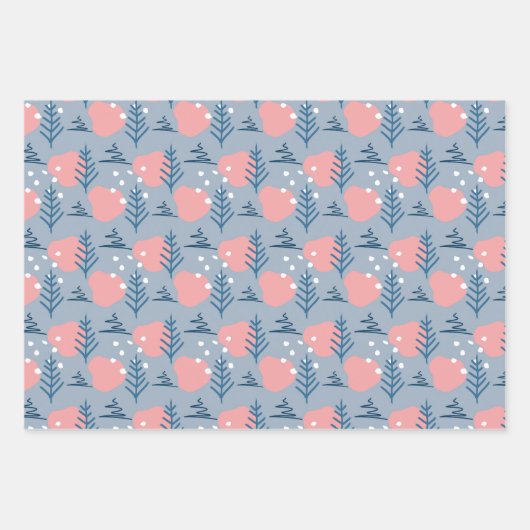 Abstracte kerstblauwe roze sterren Snowflakes Pine Inpakpapier Vel (Voorkant)