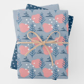 Abstracte kerstblauwe roze sterren Snowflakes Pine Inpakpapier Vel (In situ)