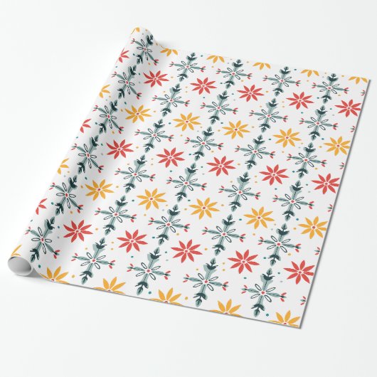 Abstracte kerstbloemen cadeaupapier (Uitgerold)