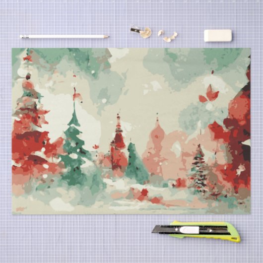 Abstracte kerstbomen 2 aquarel tissuepapier (Craft)