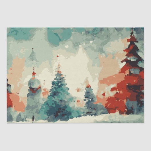 Abstracte kerstbomen 5 aquarel tissuepapier (Voorkant)