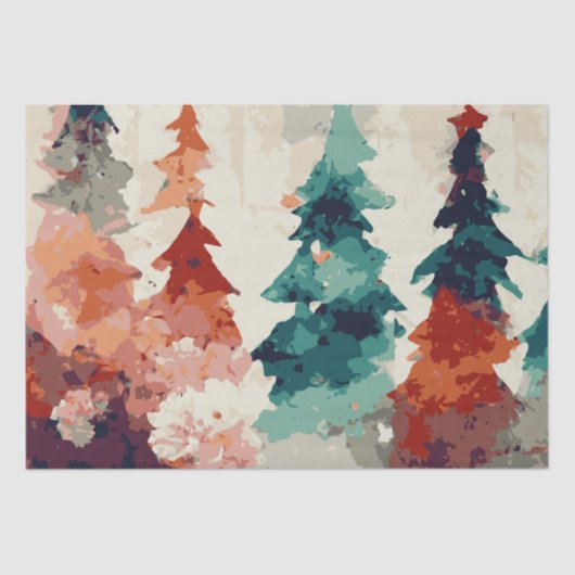 Abstracte kerstbomen 7 aquarel tissuepapier (Voorkant)