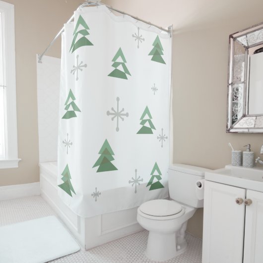 Abstracte kerstbomen in de Midden-eeuwse winter Douchegordijn (In situ)