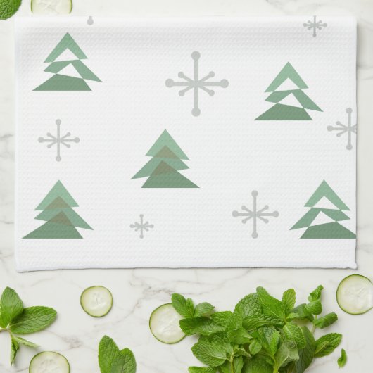 Abstracte kerstbomen in de Midden-eeuwse winter Theedoek (Gevouwen)