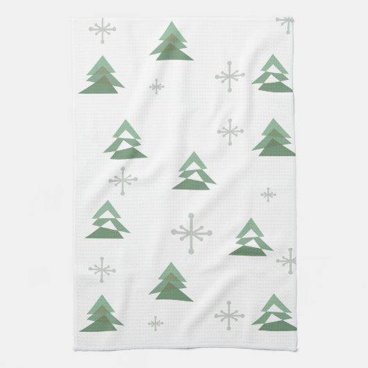 Abstracte kerstbomen in de Midden-eeuwse winter Theedoek (Verticaal)