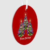 Abstracte kerstbomen ontwerpen op rood ornament (voorkant)