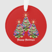 Abstracte kerstbomen ontwerpen op rood ornament (voorkant)
