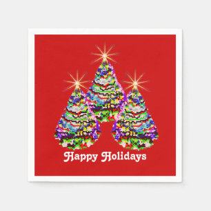 Abstracte kerstbomen ontwerpen op rood servet
