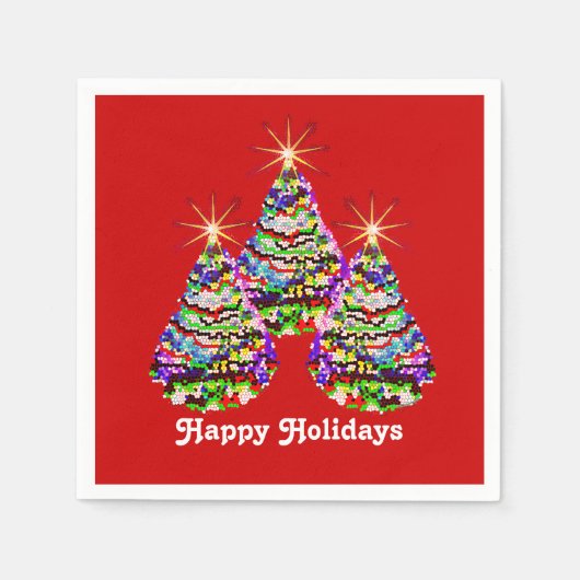 Abstracte kerstbomen ontwerpen op rood servet (Voorkant)