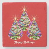 Abstracte kerstbomen ontwerpen op rood stenen onderzetter (Voorkant)