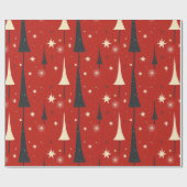 Abstracte kerstbomen op rode achtergrond cadeaupapier (Vlak)