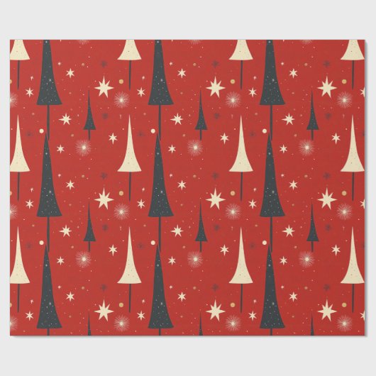 Abstracte kerstbomen op rode achtergrond cadeaupapier (Vlak)