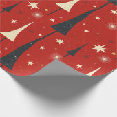 Abstracte kerstbomen op rode achtergrond cadeaupapier (Hoek)
