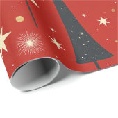 Abstracte kerstbomen op rode achtergrond cadeaupapier (Rol Hoek)