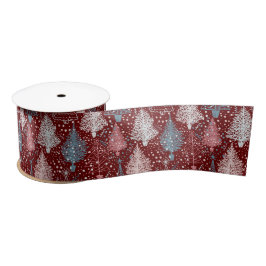 Abstracte kerstbomen Pattern 3 Satin Ribbon Satijnen Lint