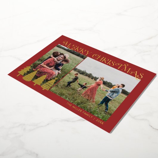 Abstracte kerstbomen Twee foto Gold Foil Holi Folie Feestdagenkaart (Gedraaid)