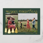  Abstracte kerstbomen Twee Foto Goud Folie Feestdagenkaart (Voorkant)