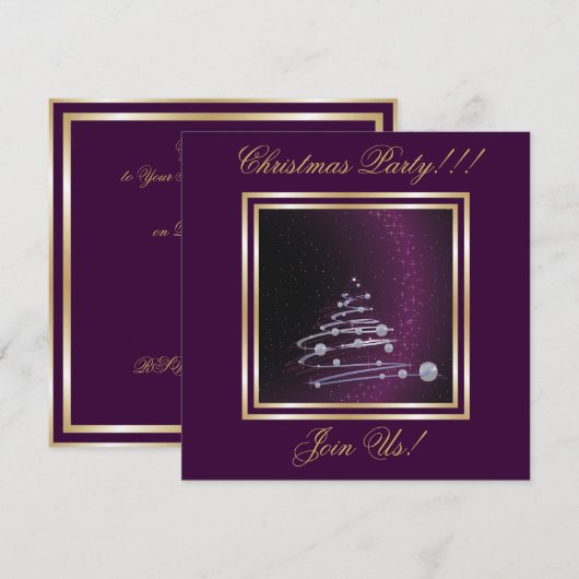 Abstracte kerstboom feest paarse uitnodiging (Voorkant / Achterkant)