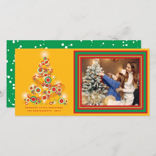 Abstracte Kerstboom Foto met Rode en Groene Glitte Feestdagenkaart (Voorkant / Achterkant)