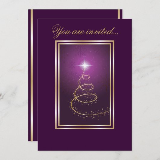 Abstracte kerstboom gloeiend paarse kaart (Voorkant / Achterkant)