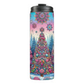 Abstracte kerstboom in de sneeuw thermosbeker (Voorkant)