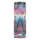 Abstracte kerstboom in de sneeuw thermosbeker (Achterkant)