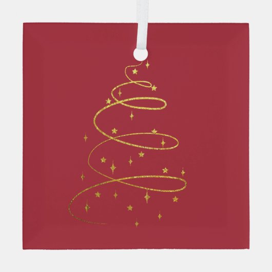 Abstracte kerstboom met mousserend goud glas ornament (Achterkant)