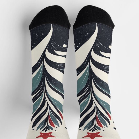 Abstracte kerstboom met rode ster sokken (Top)