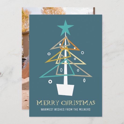 Abstracte kerstboom Mid Century Vakantiefoto Feestdagenkaart (Voorkant / Achterkant)