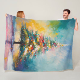 Abstracte kerstboom | oliepastelontwerp fleece deken