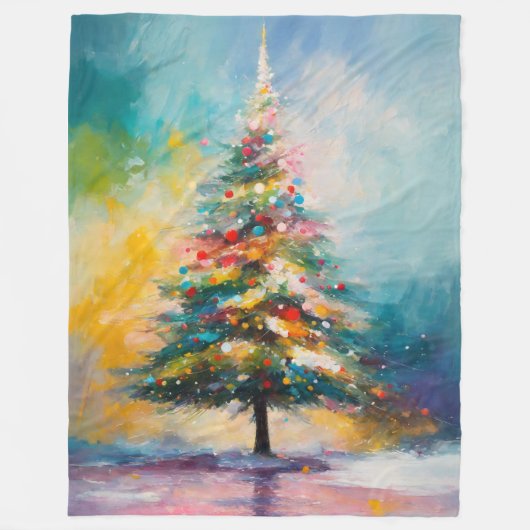 Abstracte kerstboom | oliepastelontwerp fleece deken (Voorkant)
