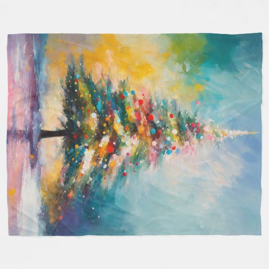Abstracte kerstboom | oliepastelontwerp fleece deken (Voorkant (Horizontaal))