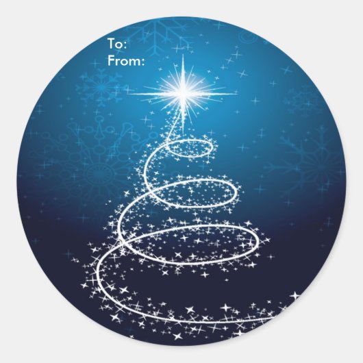 Abstracte kerstboom op blauwe Stickers-cadeau Labe Ronde Sticker (Voorkant)
