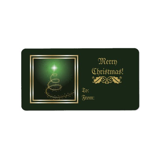 Abstracte kerstboom op gloeiend groen label (Voorkant)