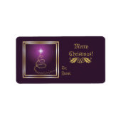 Abstracte kerstboom op gloeiend paarse label (Voorkant)