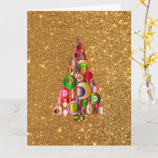 Abstracte kerstboom op Gold Glitter Kaart (Gele Bloem)