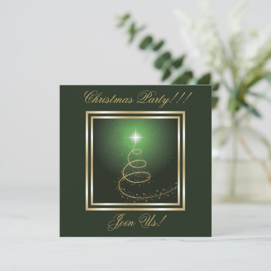 Abstracte Kerstboom Party Uitnodiging groen (Staand voorkant)