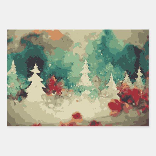 Abstracte kerstboom set 3 inpakpapier vel (Voorkant 3)