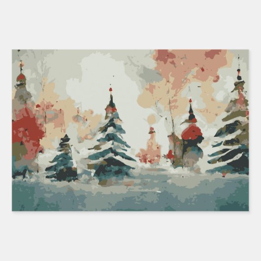 Abstracte kerstboom set 3 inpakpapier vel (Voorkant 2)