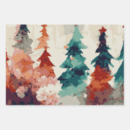 Abstracte kerstboom set 3 inpakpapier vel