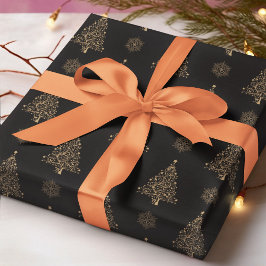 Abstracte Kerstboom Sneeuwvlok Zwarte Achtergrond Cadeaupapier
